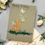 Homemade Cute Birthday Card for Mum with Happy Elephant made of cork and moss with butterfly.