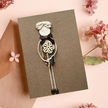 Personalised Mother's Day Card From Son made of cork with wooden flower.