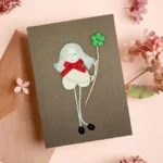 Sweet and Funny Handmade Card for Your Mother made of wood and coffee beans. Girl with flower.