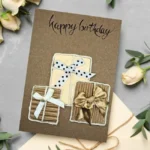 A unique Greetings Card for Birthday showcasing colourful gift boxes, crafted with care to convey warm birthday wishes.