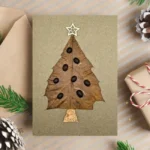 Leafy Christmas Tree Handmade Card Made of leaf and coffee beans in the UK.